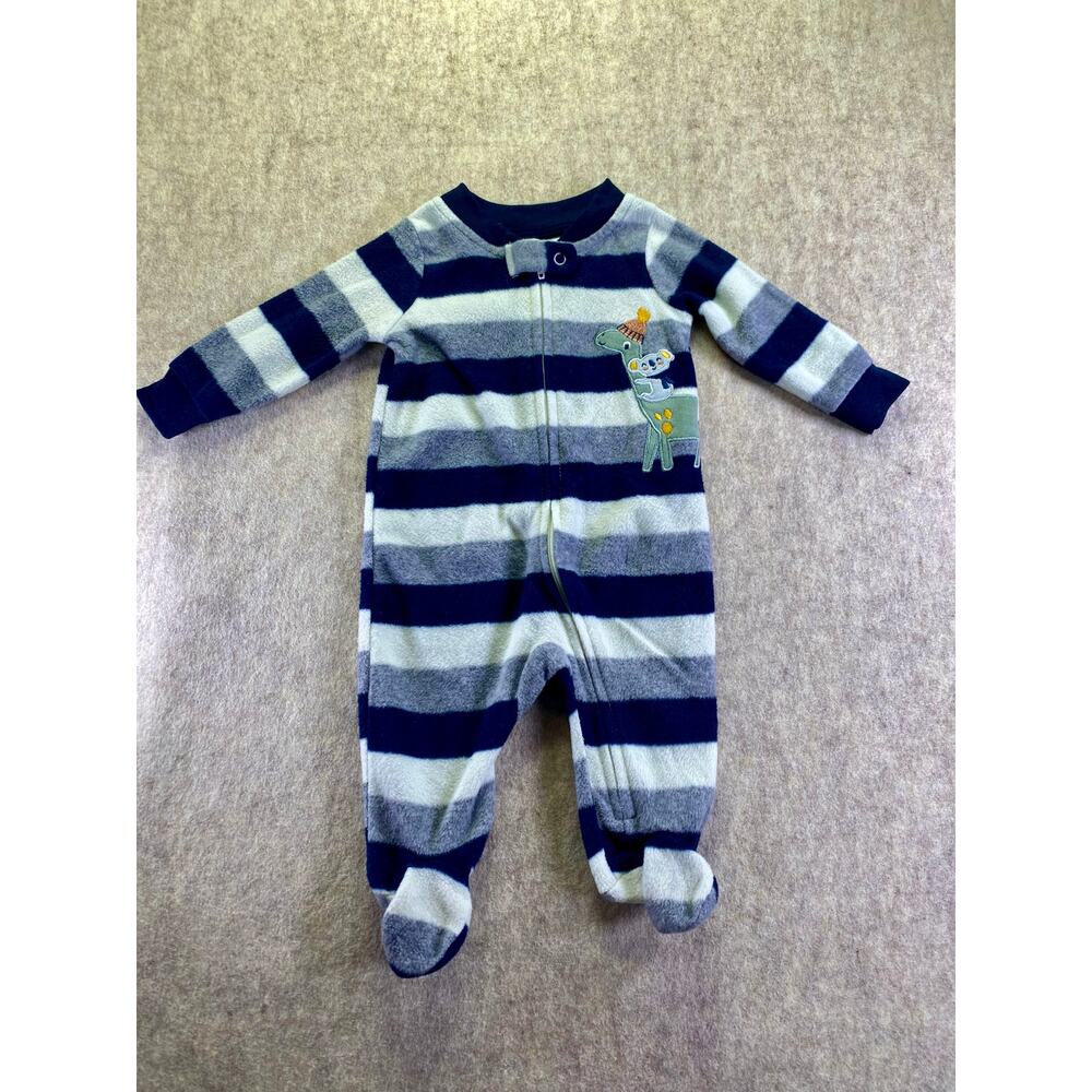 Koala Baby Blue & Gray Striped Fleece Fully Zip Footed Sleeper Size 0-3 Months